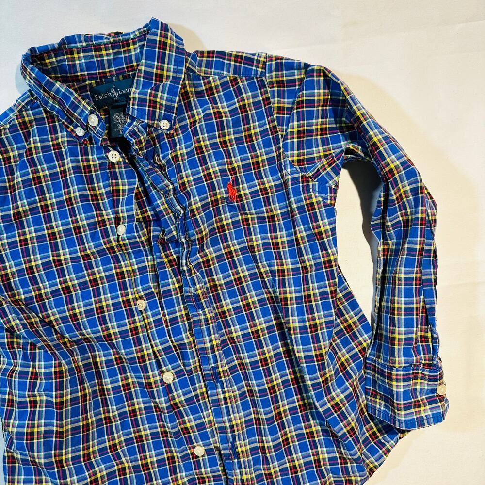 Ralph Lauren 100% Cotton Plaid Long Sleeve Button Down Poplin Top Sz 4